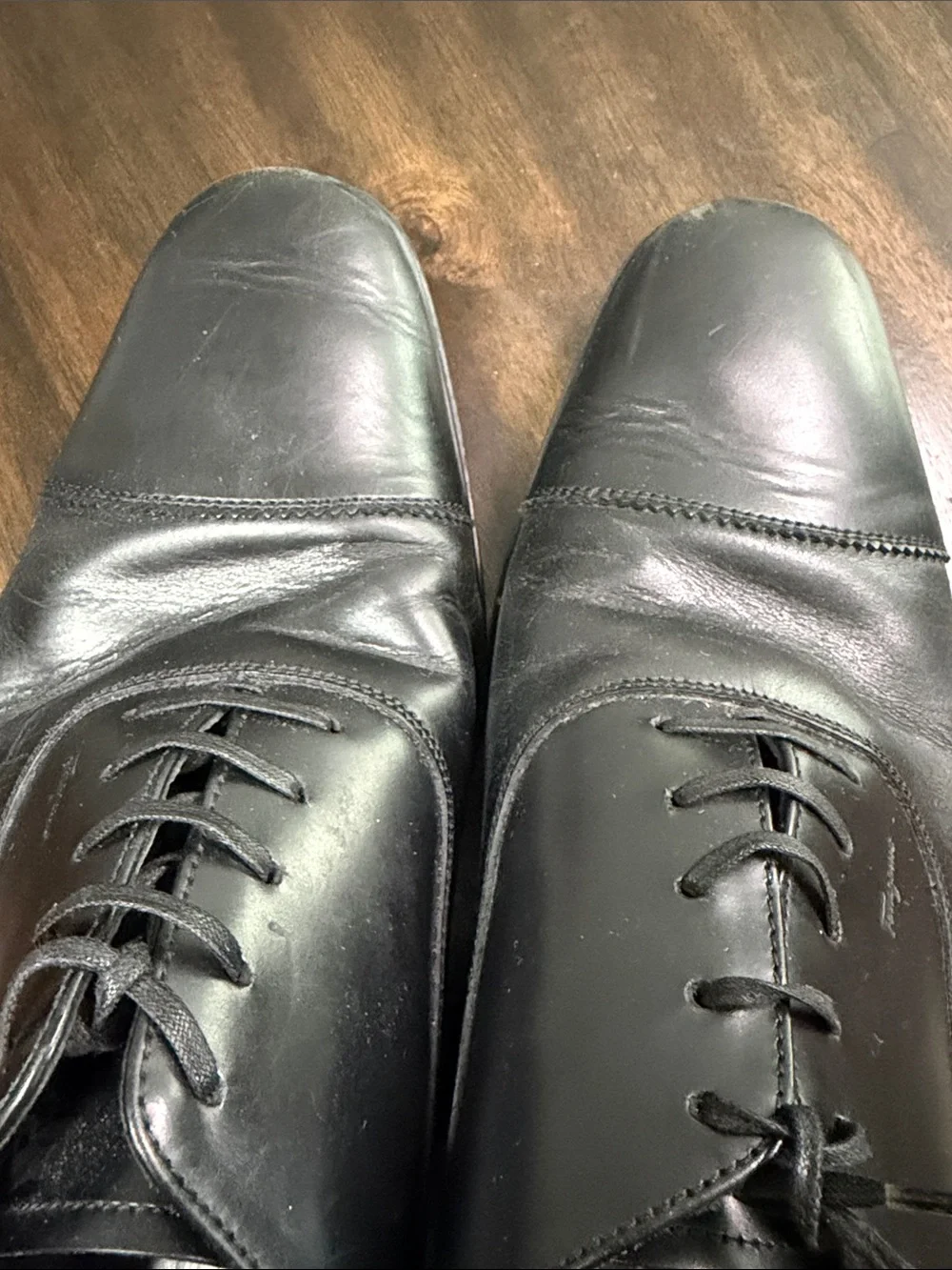 Salvatore Ferragamo Black Leather Cap-Toe Derby Oxfords